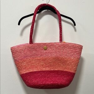 Pink Ombre Straw Tote Bag